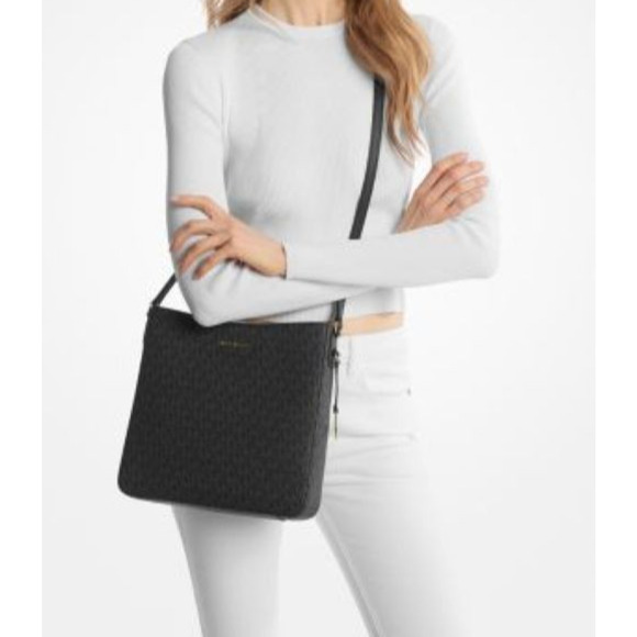 Michael Kors Handbags - Michael Kors Jet Set Travel Signature PVC Large Messenger Crossbody Bag Black